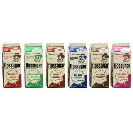 Cotton Candy Sugar Flossugar Mixed (6 pack) (Chocolate, Maple, Green Apple, Strawberry, Pink Vanilla & Blue Raspberry)