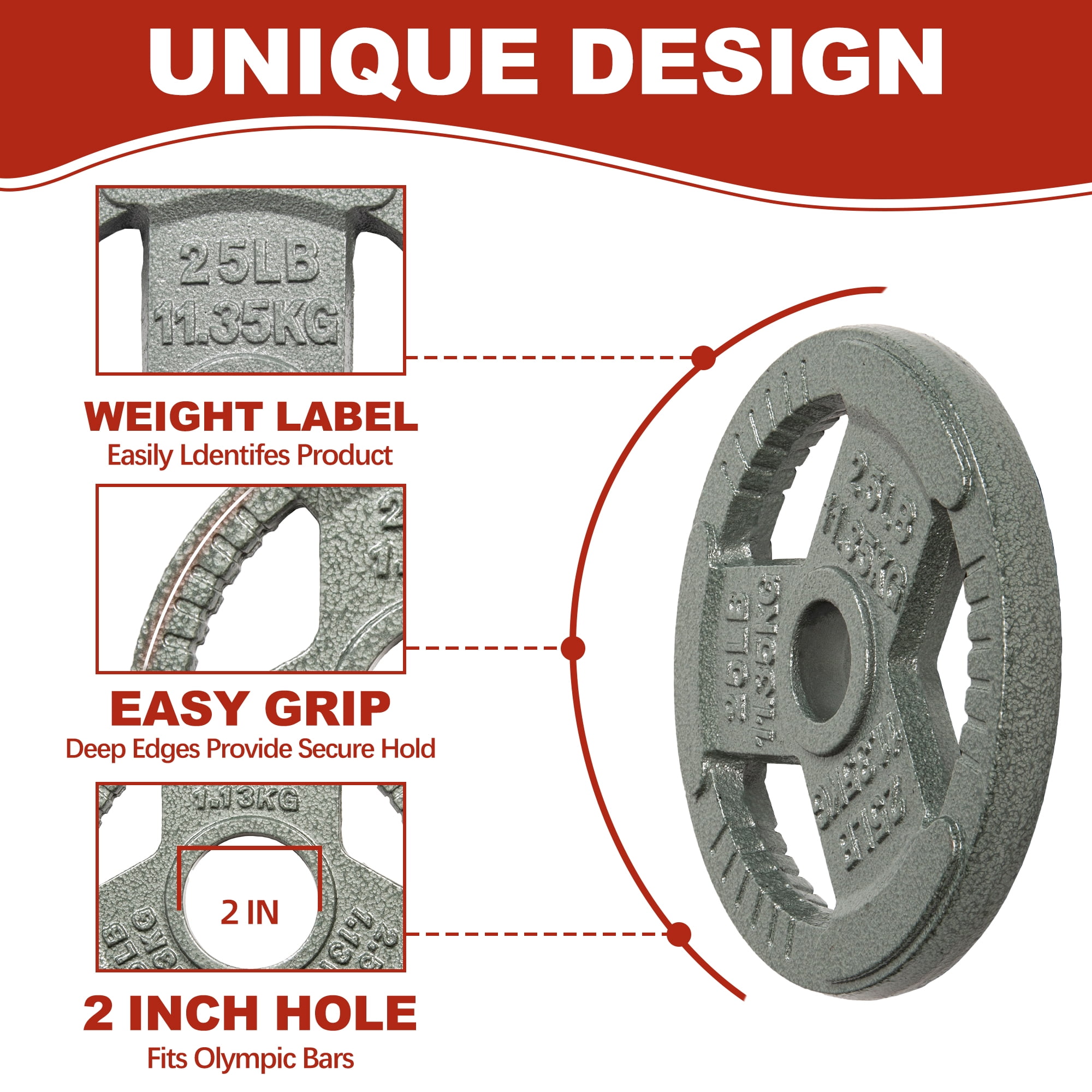 Signature Fitness 2-Inch Cast Iron Weight Plates – Olympic Barbell Plates for Strength and Resistance Training, Multiple Sizes Available