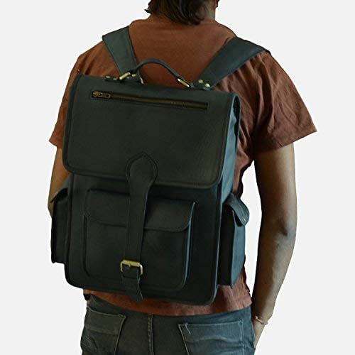 stylish - black vintage leather backpack laptop messenger bag rucksack sling for men women ...