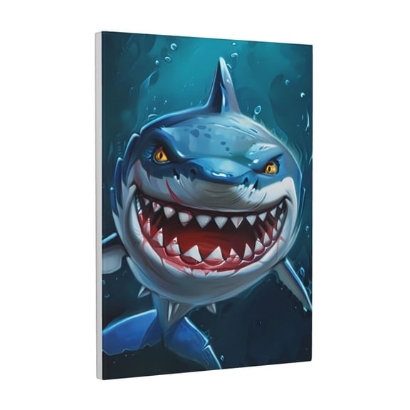 Xecao Cartoon Cute Shark for Ready-to-Hang Canvas Art 12x16 Inches - Waterproof HD Print Solid Wood Frame for Gifting,Vertical