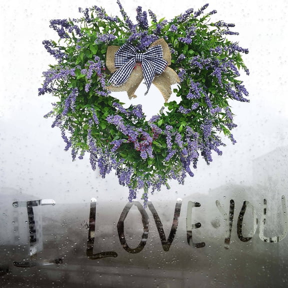 Lavender Heart Shape Wreath Artificial Lavender Garland Valentine's Day Festival Wedding Hanging Decoration