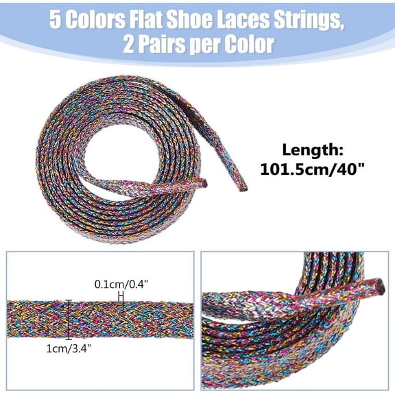 10 Pairs 5 colors Glittered Reflective Plastic Shoelaces Flat Mixed color 1015x10x1mm 2 pairs/color