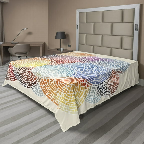 Ambesonne Colorful Flat Sheet, Abstract Mosaic Spots, King Size, Multicolor