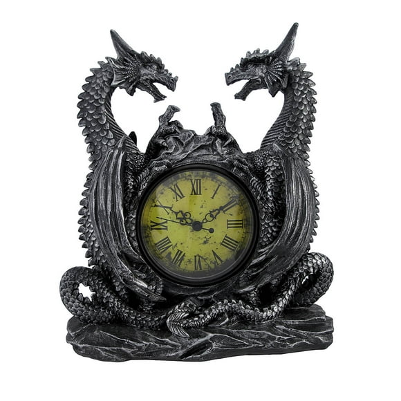 Deux Dragons Maléfiques Antiques Table d'Horloge de Cheminée