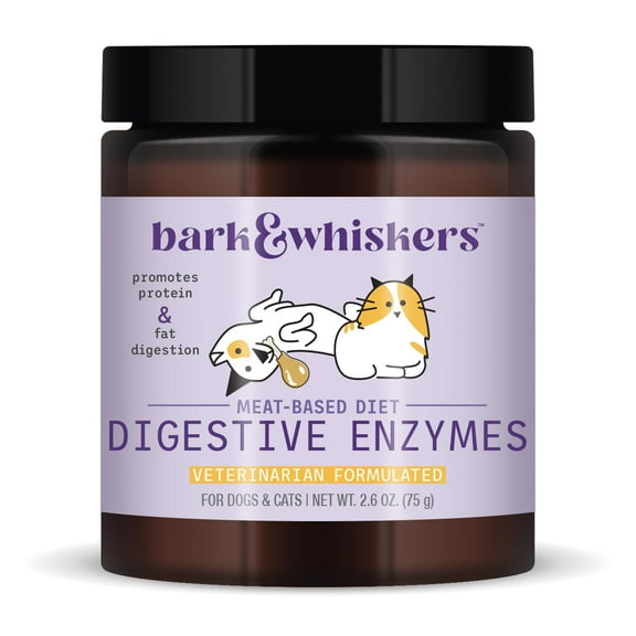 Bark & Whiskers Digestive Enzymes Meat-Based Diet for Dogs & Cats, 2.6 oz. (75 g), 150 Scoops, Promotes Protein & Fat Breakdown, Vet Formulated, Dr. Mercola