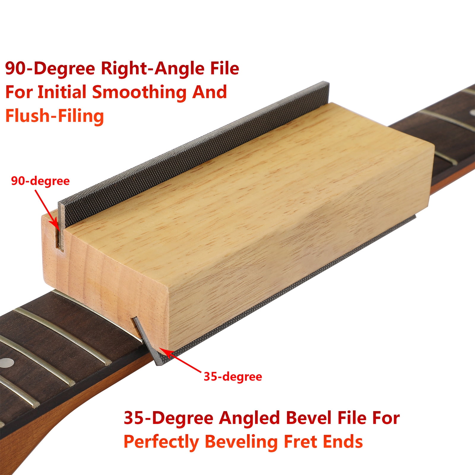 BIBABLYKE Guitar Fret Beveling File, Wood Cutting Edge Tool Fret End Dressing Luthier Tool Ukulele 35/90 Degree Luthier File Tool