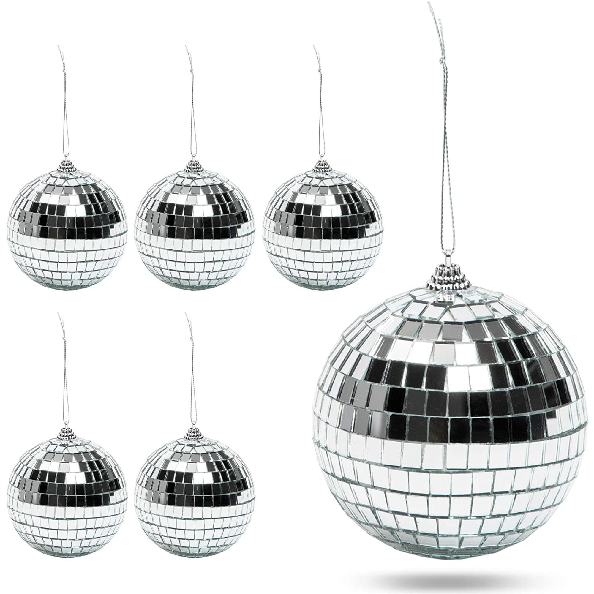 4 " Disco Mirror Ball - Mini Christmas Tree Ornaments with String, 6 ...