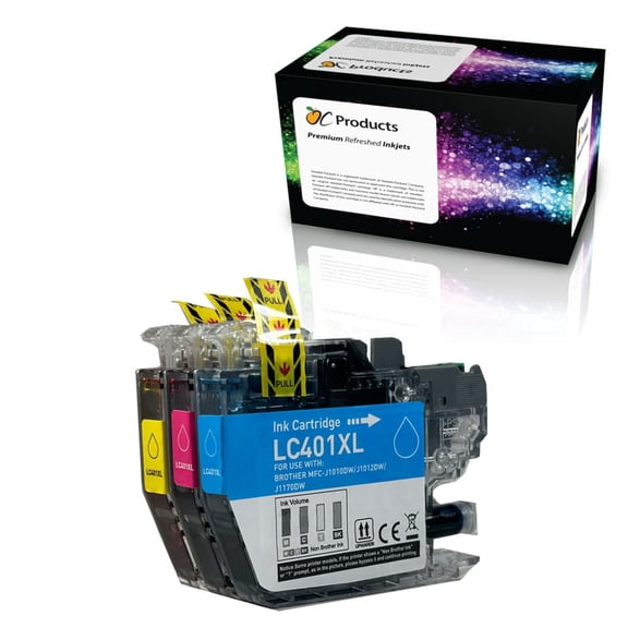 OCProducts Compatible Ink Cartridge Replacement for Brother LC401XL for DCP-J1050DW DCP-J1140DW DCP-J1800DW MFC-J1010DW MFC-J1012DW MFC-J1170DW (1 Cyan, 1 Magenta, 1 Yellow)