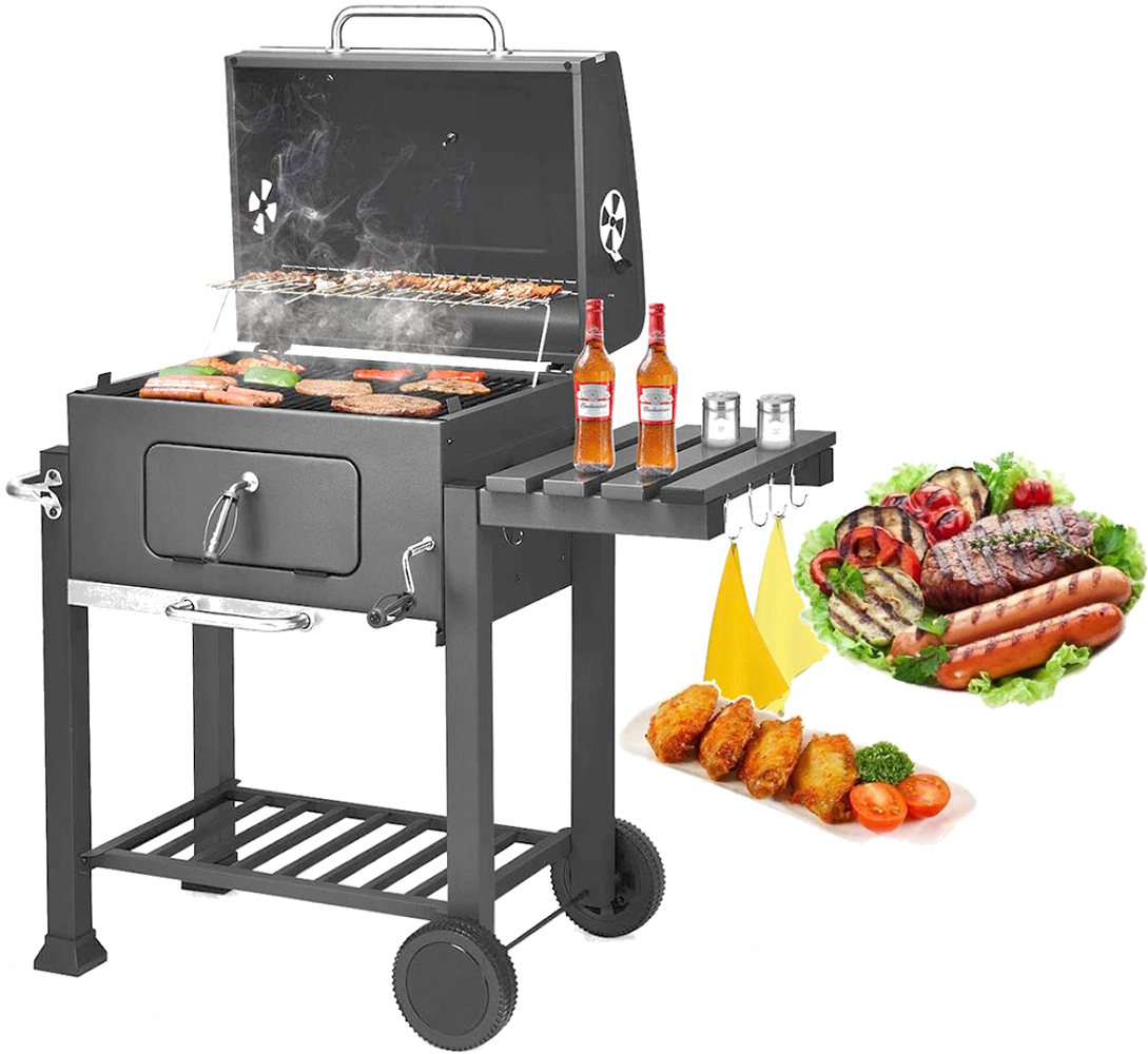 SEGMART BBQ Grill Charcoal with Smoker, 22.8" L x 17" H Outdoor Charcoal Grill with 2 Wheels, Portable BBQ Grill with Side Burner and Griddle, Small Grill Outdoor Cooking for Patio Backyard, Grey, H61 - image 2 of 13