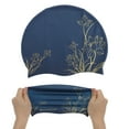 thumbnail image 5 of Unique Bargains 1 Pc Silicone Waterproof Lotus Print Swim Cap Navy Blue Yellow, 5 of 5