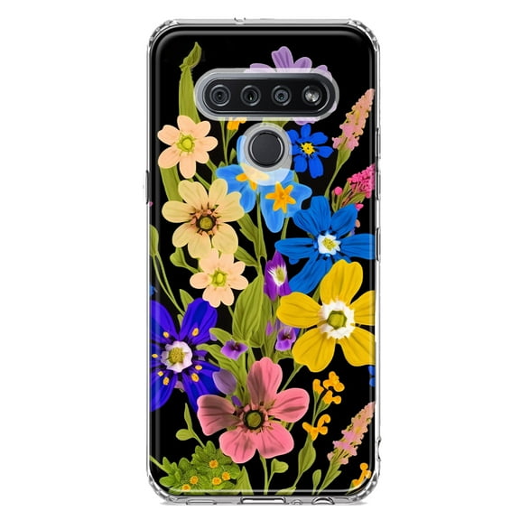 MUNDAZE LG K51 Shockproof Clear Hybrid Protective Phone Case Blue Yellow Vintage Spring Wild Flowers Floral Cover