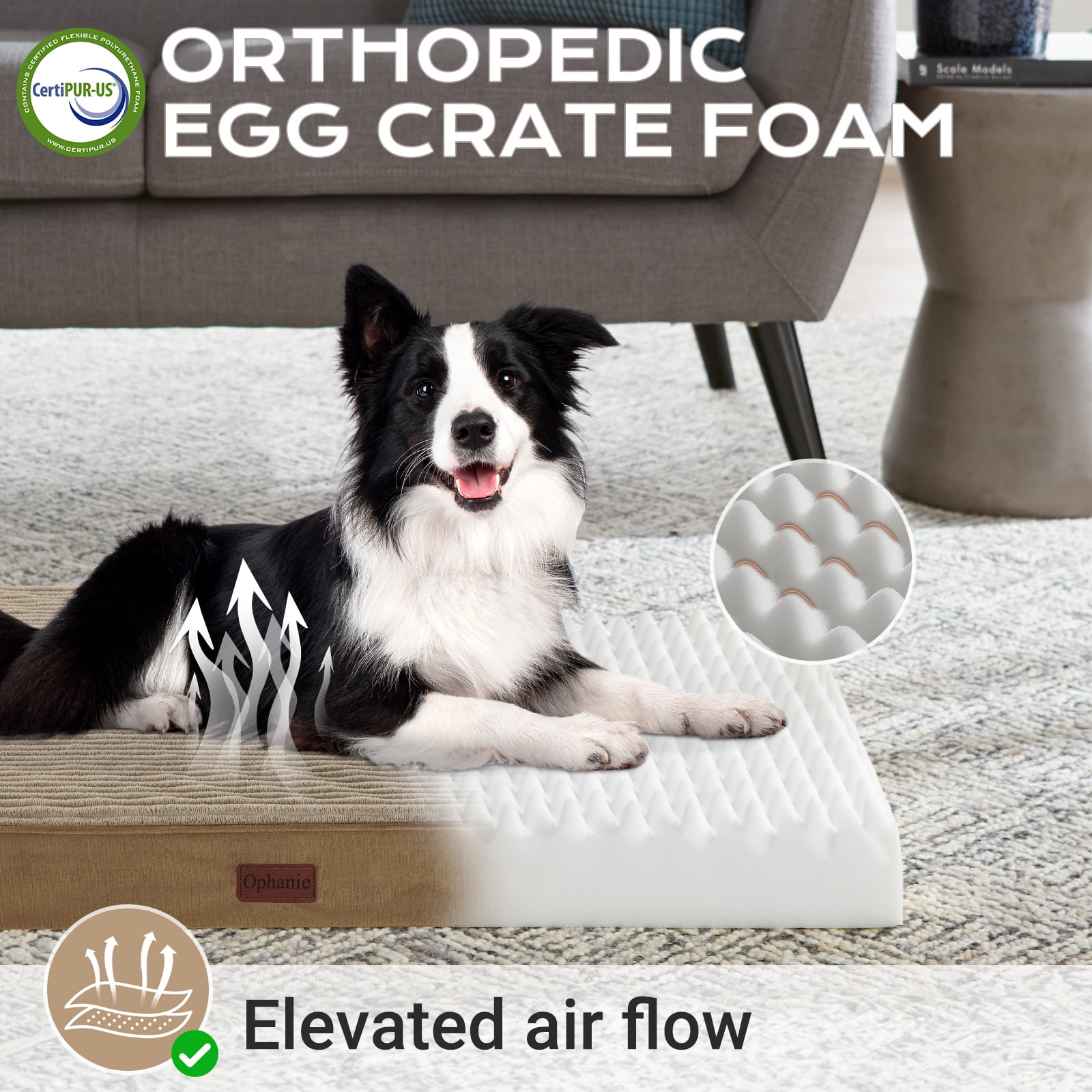 Ophanie Coffee Orthopedic Dog Bed for Large and Medium Dogs with Non-Slip Bottom, Waterproof and Machine Washable Removable Pet Bed Cover,Size(35"x22"x3.5")