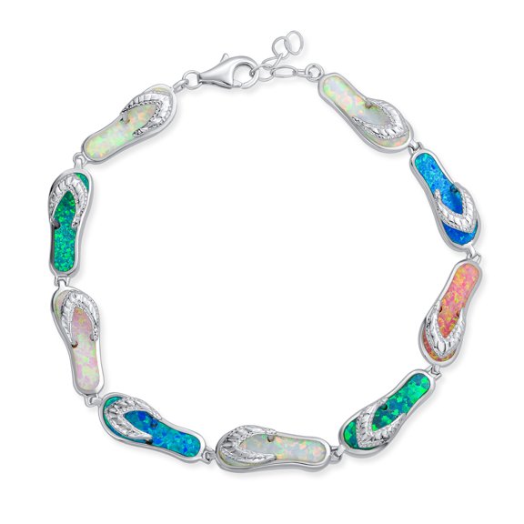 Bling Jewelry Womens Tropical Beach Multi-Color Flip Flop Strand Bracelet with Created Opal in Silver