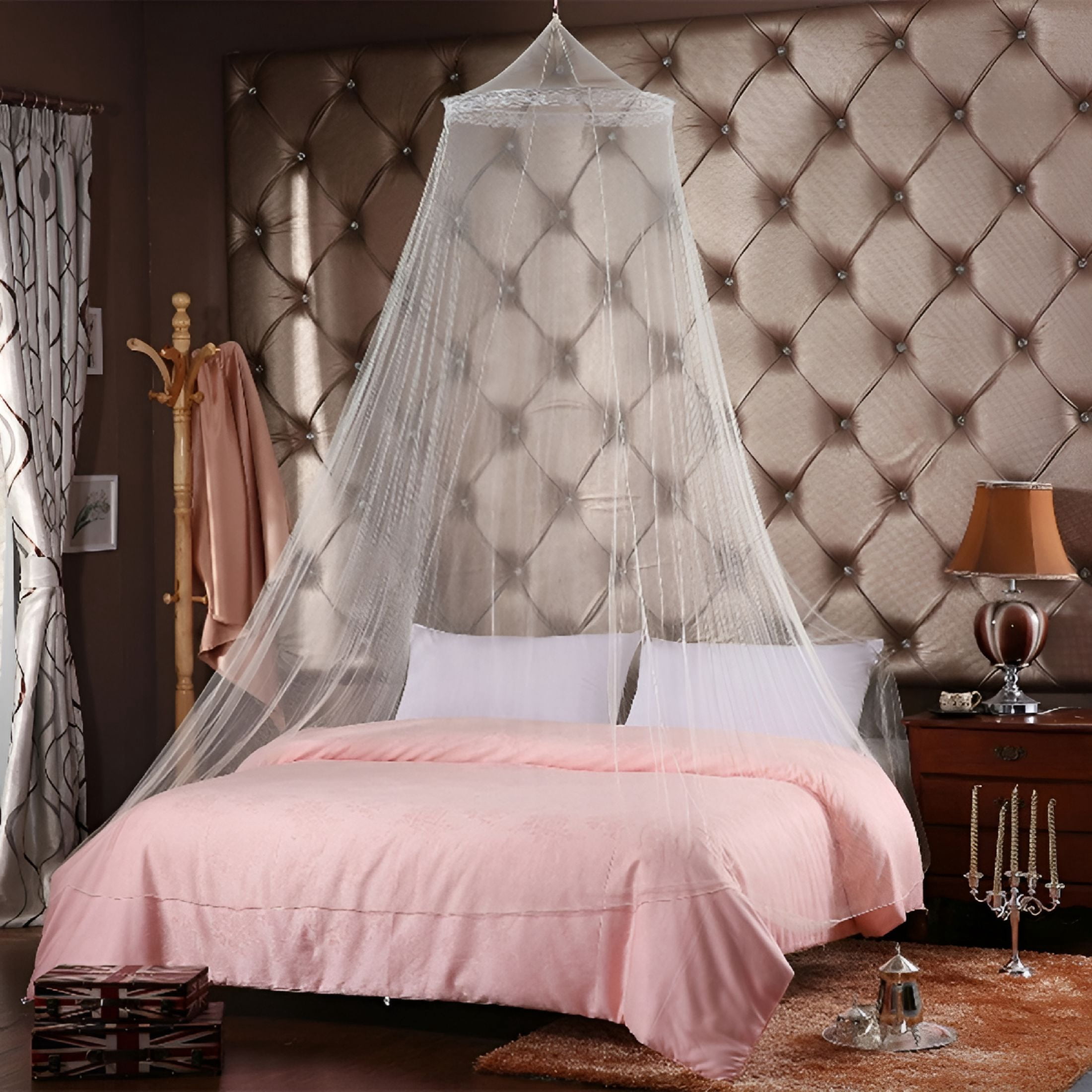 LAMIRO Girls Pink Bed Canopy Net