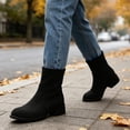 thumbnail image 2 of hopeusnice Round Toe Stretch Chunky Heel Ankle Boots Women Suede Fashion Boots for Street Style Black 35, 2 of 8