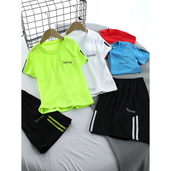 RTKFRFLM Boys Cooling Ice Silk Outfit, Short Sleeve Summer Top and Shorts Sporty Set, 1-14Y