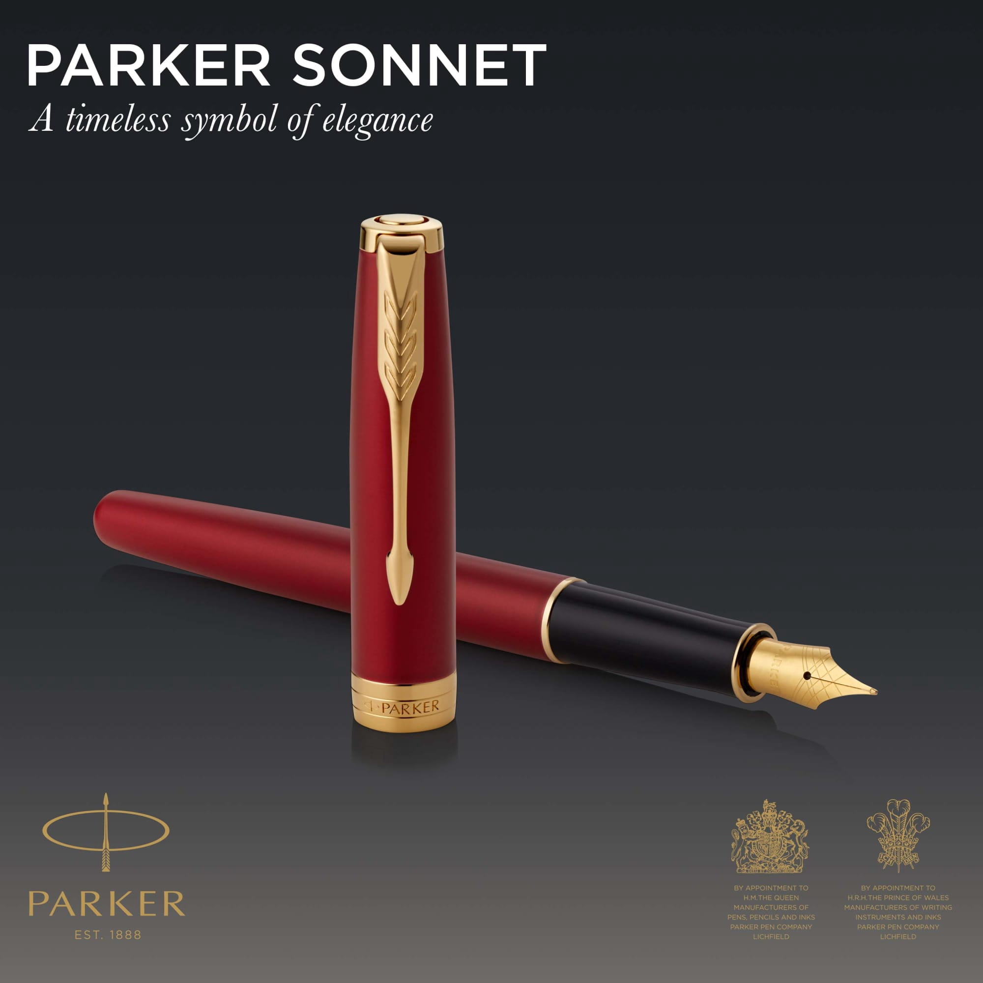 Parker Sonnet Fountain Pen | Red Lacquer with Gold Trim | Medium Nib | Gift Box