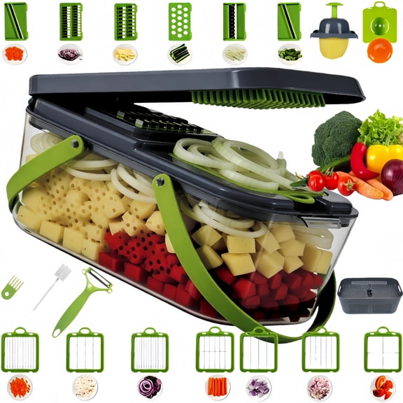 Multi functional vegetable slicer, 22-in-1 Multi-Functional Kitchen Gadget Set, Veggie Chopper, Food Chopper with Container, Vegetable Cutter for Onion Salad