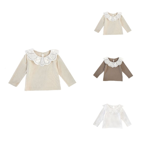 Girls Long Sleeve Ribbed Layering Tee with Peter Pan Collar & Lace â Soft Stretch Basic Top for Toddler Everyday Casual Wear