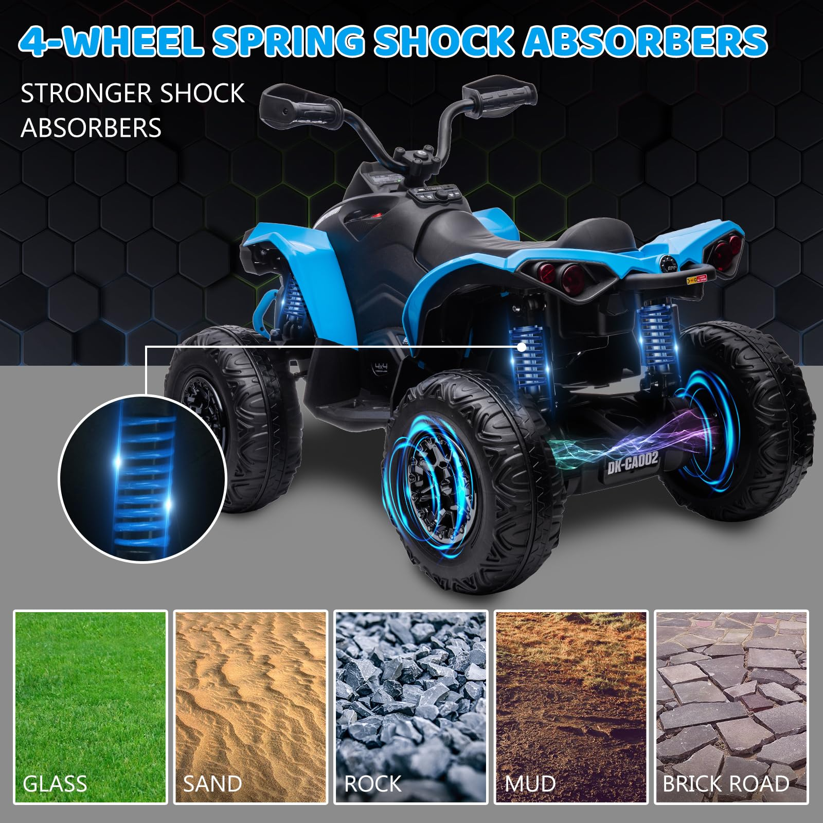 Towallmark Kids Atv Quad 4 Wheeler, 12V Ride on Toy Car Bombardier Licensed BRP Can-am Electric Vehicle, w/LED Lights, Bluetooth, Music,for 3-8 Year Old, Blue