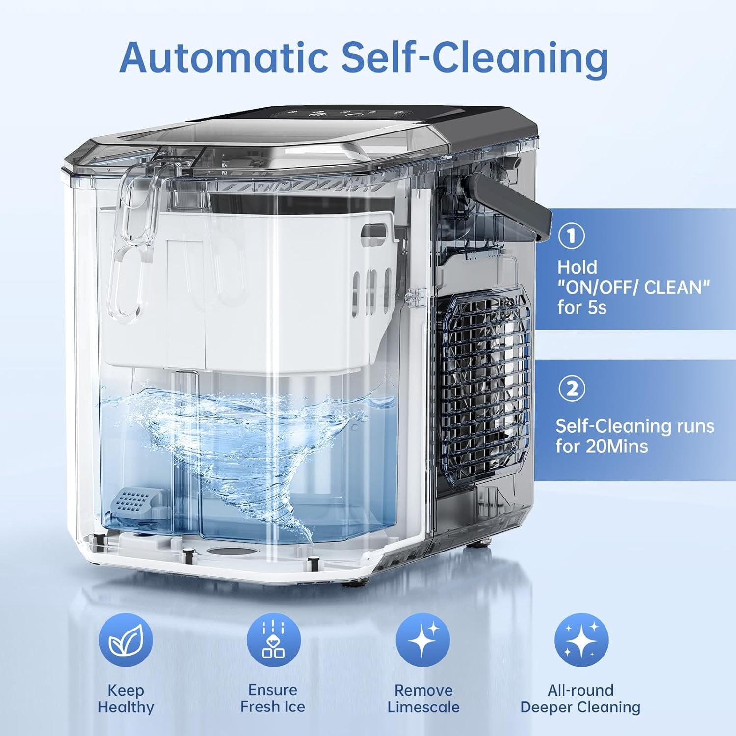 Countertop Ice Maker, 26lbs/24H Portable Ice Machine with Handle,9  Ice Cubes in 6 Mins,Self-Cleaning Compact Icemaker with Selectable Ice Size for  Kitchen/RV/Camping/Party, Black