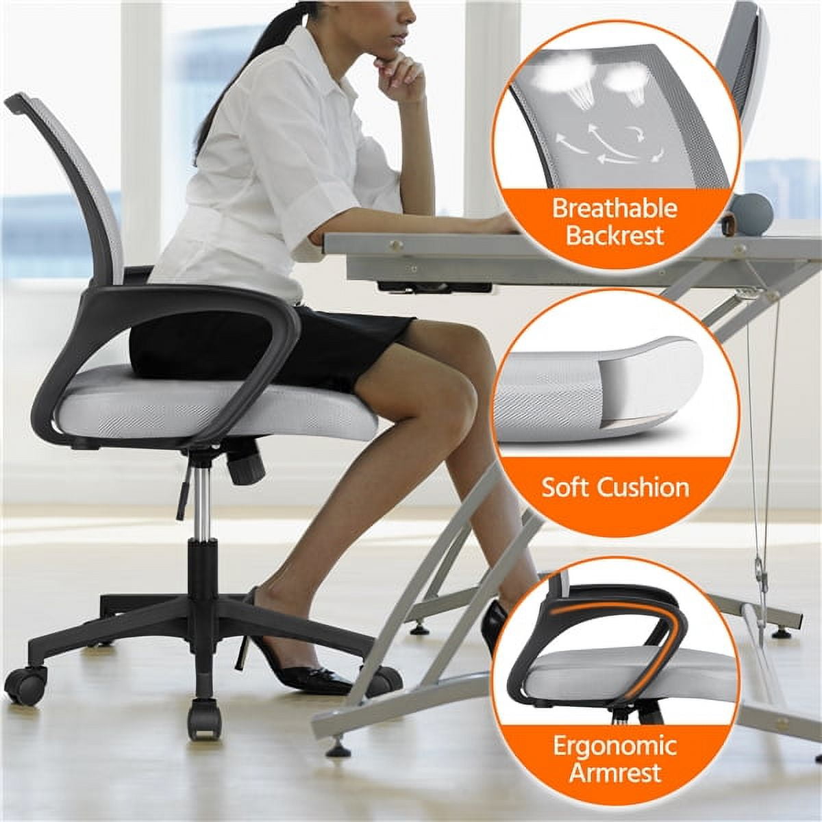 Alden Design Ergonomic Adjustable Mid Back Mesh Swivel Office Chair with Armrests, Gray