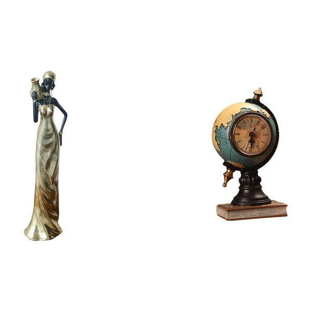 Figura de mujer africana,Estatua artesanal de una dama tribal africana,hecha a mano para cafetería.,Figura femenina artesanal de resina africana,Figura de escritorio,Reloj de mesa con figura
