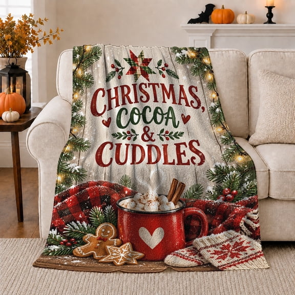 Christmas Cuddles Rustic Farmhouse Scene with Garland, Warm Flannel Blanket for Ranch House and Living Room, Art Lovers Christmas Gift, Festive Home Decor