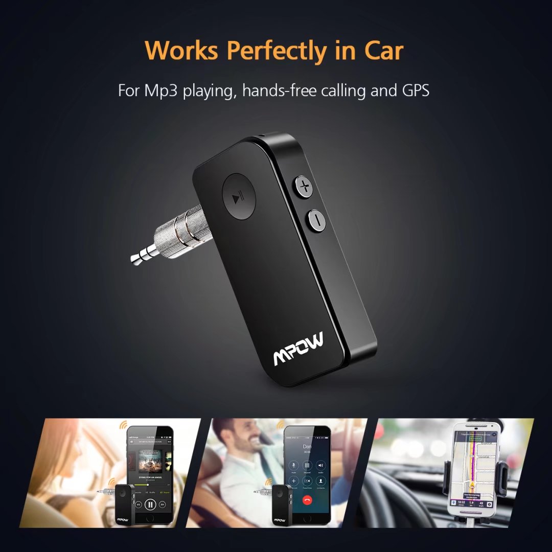 Mpow Bluetooth Receiver [upgrade version], A2DP Streambot Hands-free &Wireless car kits for Home/Car Audio System with 3.5 mm Stereo Output (Black) - image 4 of 9