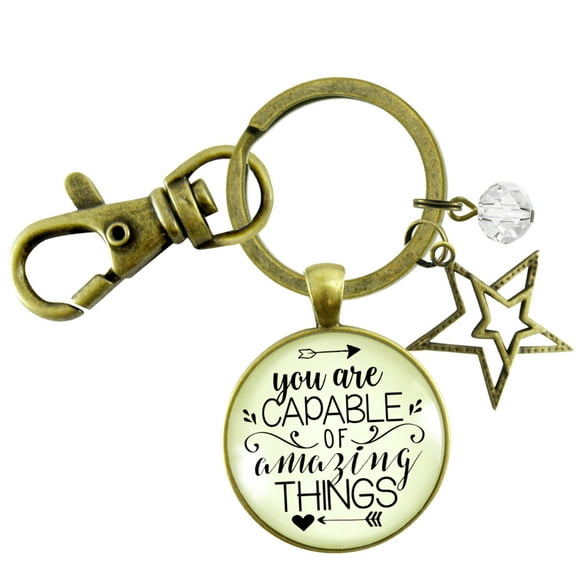You Are Capable of Amazing Things Gutsy Goodness Bronze Keychain Positive Message Quote Mantra Gift Jewelry