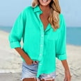 thumbnail image 2 of Outfmvch Blouses for Women Business Oversized Linen Shirts for Women Womens Long Sleeve Blouses Button Shirts Womens Button Up Shirt Women's Button Down Shirts Womens 3/4 Sleeve Tops Mint Green 2XL, 2 of 7
