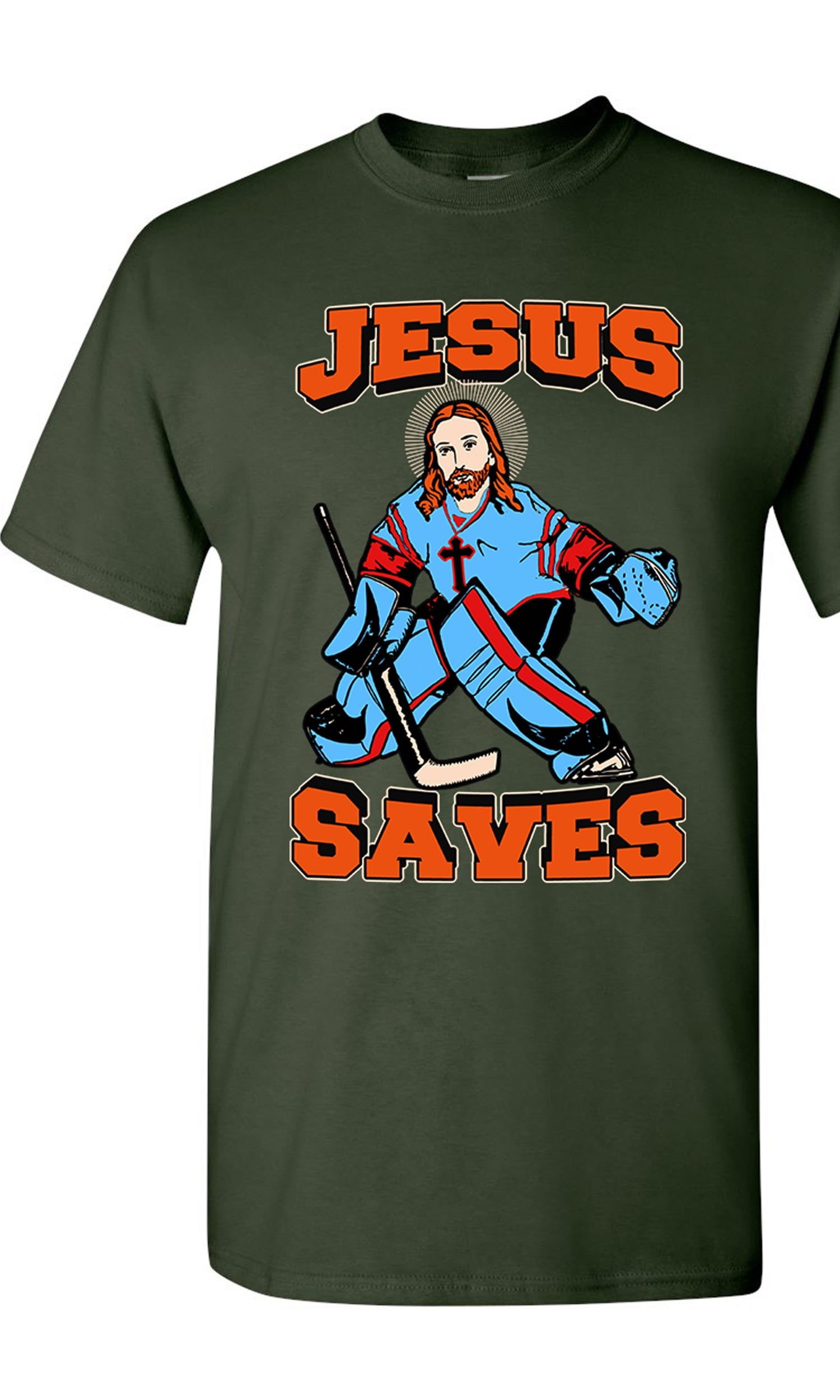 New Jesus Saves Hockey Jersey Puck Sports Funny DT Adult TShirt Tee
