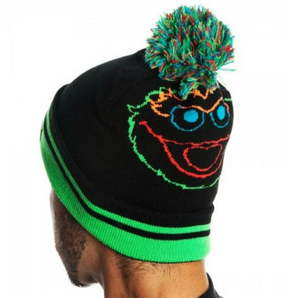 Sesame Street Oscar the Grouch Day Glow Black Beanie Hat (Big Kid/Adult),One Size