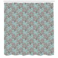 thumbnail image 3 of Floral Shower Curtain, Romantic Garden Art Illustration with Bouquet of Flowers and Leaves, Fabric Bathroom Set with Hooks, 69W X 84L Inches Extra Long, Baby Blue Brown and White, by Ambesonne, 3 of 3