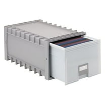 24" Archive Letter/Legal Box - Light Grey Plastic File Box - Heavy Duty, Stackable Storage Container with Wheels & Label Holder - 11.5"H x 15.13"W x 24"D