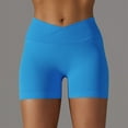 thumbnail image 2 of YDKZYMD Women's Shorts Scrunch Butt Lifting Crossover V Cross Ribbed Leggings Biker Stretchy Seamless Compression Short Yoga Booty Running High Waist Sport Shorts Blue S, 2 of 6