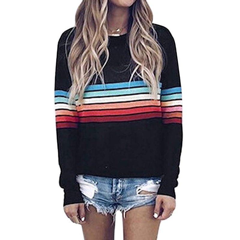 Colourful Womens Weekend Crewneck Stripe Tunic Top Shirts Colourful Womens Weekend Crewneck Stripe Tunic Top Shirts