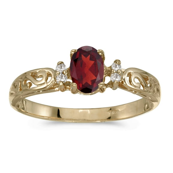 14k Yellow Gold Oval Garnet And Diamond Filigree Ring
