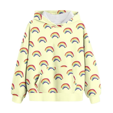 

Dihao Toddler Kids Sweatshirts Fall Winter Causal Rainbow Blouse Children s Shirt Long Sleeved Pattern T-Shirt Printed Round Neck Short Top Suitable for Boys and Girls Aged Hooded Sweatshirt