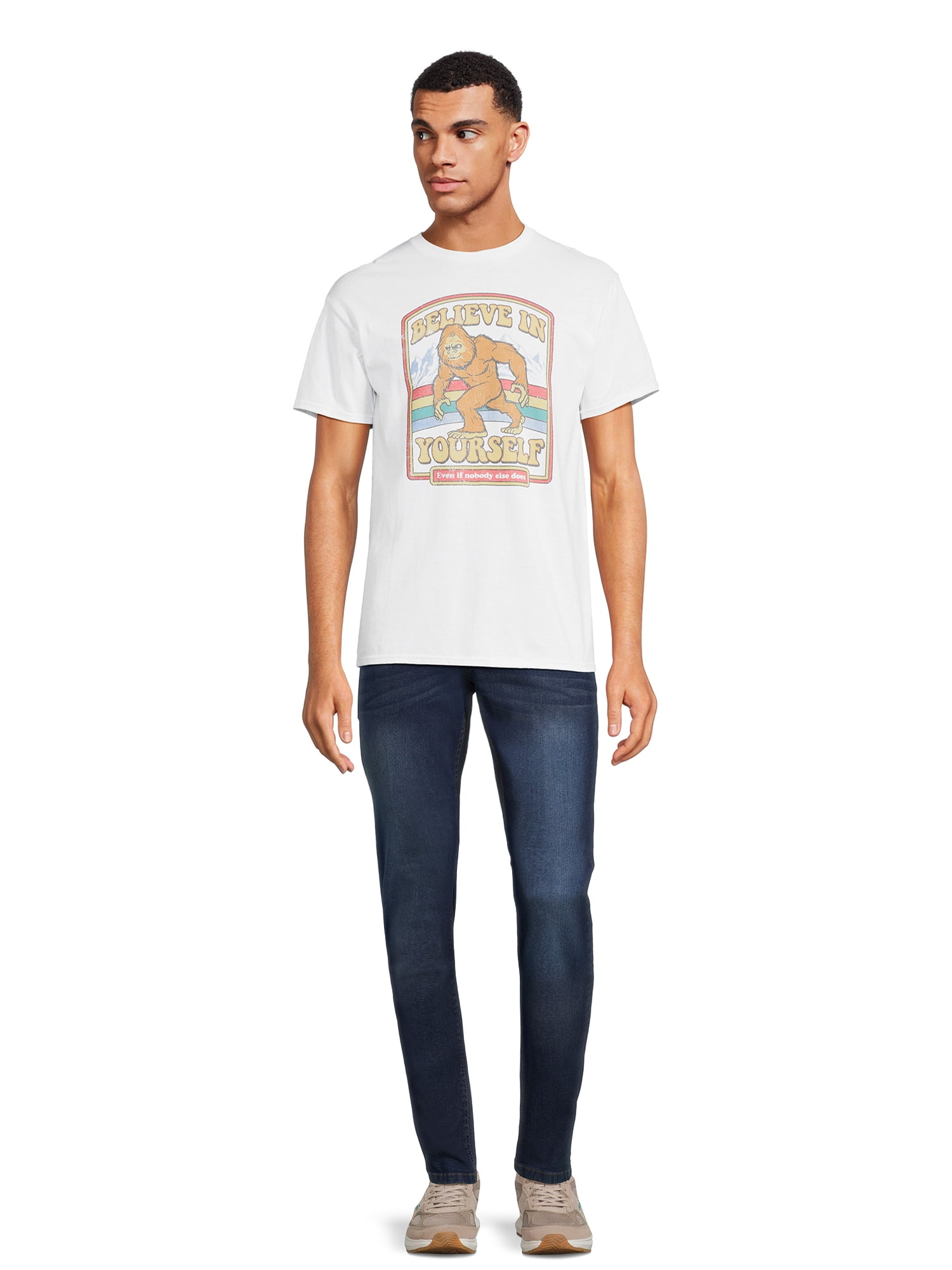 Believe In Yourself Bigfoot Men's Graphic Tee with Short Sleeves, Sizes S-3XL