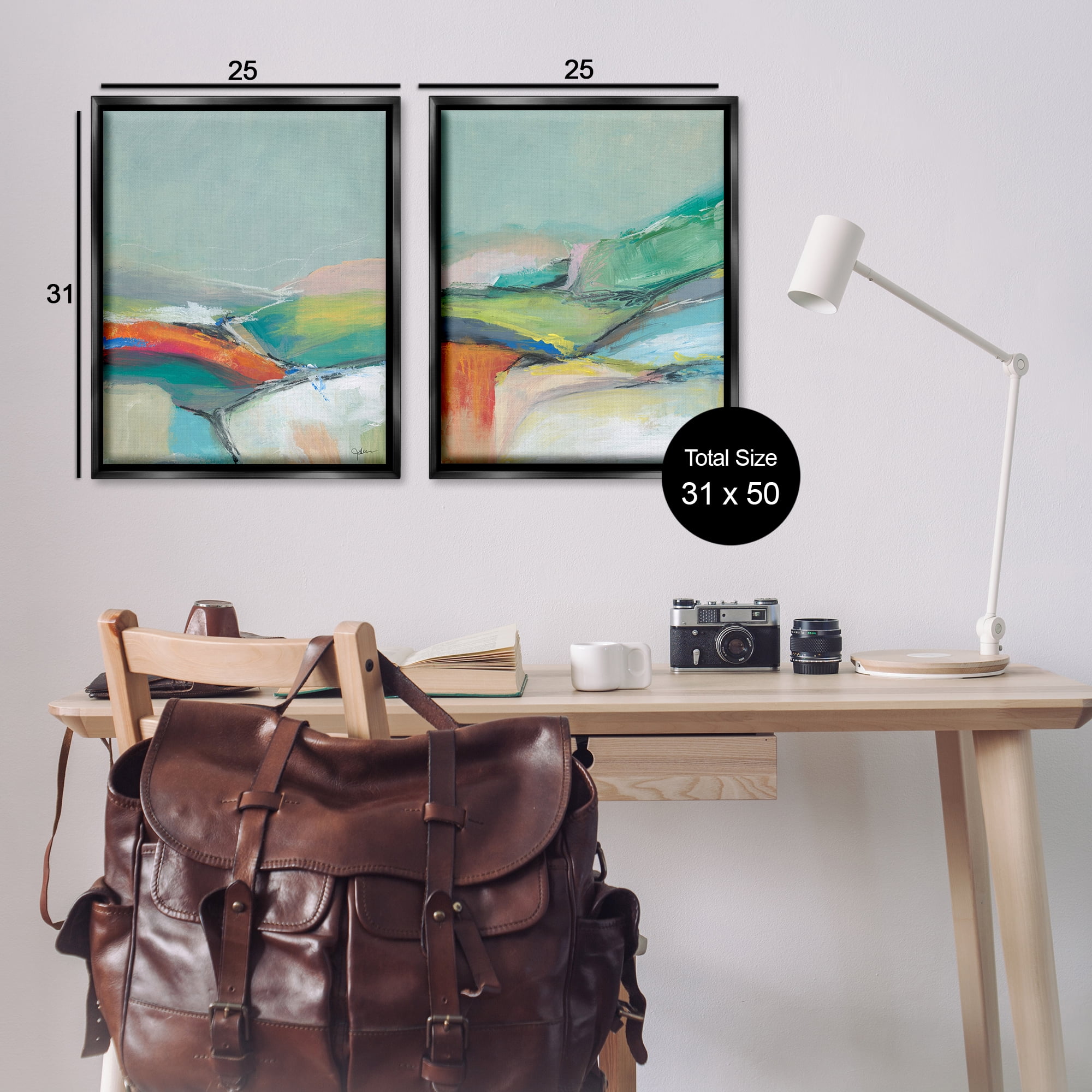 Stupell Industries Impressionist Pastel Landscape Abstract Painting Black Floater Framed Canvas Art Print Wall Art, 31 x 25, Set of 2