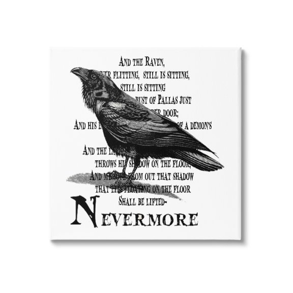 Black Crow Raven Creepy Halloween Text Quote Animals & Insects Graphic Art Gallery-Wrapped Canvas Print Wall Art