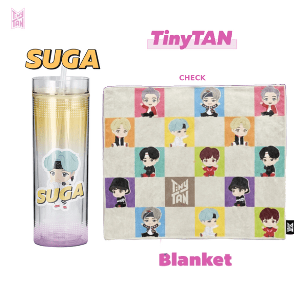 BTS TinyTAN Official BTS Ice Cup Tumbler 11.8 oz SUGA w/ Check Blanket