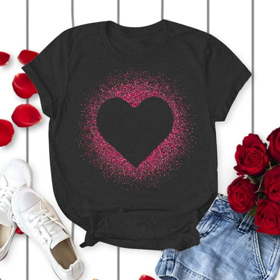 Yaoyar Women Love Heart Printed Graphic Tees Shirt Short Sleeve Tops Tshirts Round Neck Loose Tops