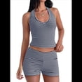 thumbnail image 2 of Conjuntos de 2 Piezas para Mujer: Conjuntos de Estar por Casa A Juego, Top con Lazo y Cuello Halter, y Pantalones Cortos de Cintura Alta. Azul y Ocultos L, 2 of 8