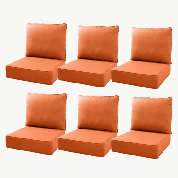 Joyofarm 6" Thick Outdoor Chair Cushions, 24" x 22" x 6" Outdoor Cushions for Patio Furniture, Deep Seat and High Back Cushion for Patio Rocking Dining Chair and Couch, Orange (Set of 6)