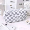 thumbnail image 2 of Lksixu Checkered Pencil Case, Large Capacity Double-Layer Pencil Pouch with Zipper and Compartments, Gray Plaid Pattern Large Opening Pencil Bag Stationery Storage Organizer, 2 of 9