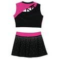 thumbnail image 4 of Hansber Big Girls Cheerleading Outfit 2-Piece Rhinestones Cheer Sleeveless Crop Top with Short Skirts Set Hot Pink 16, 4 of 6