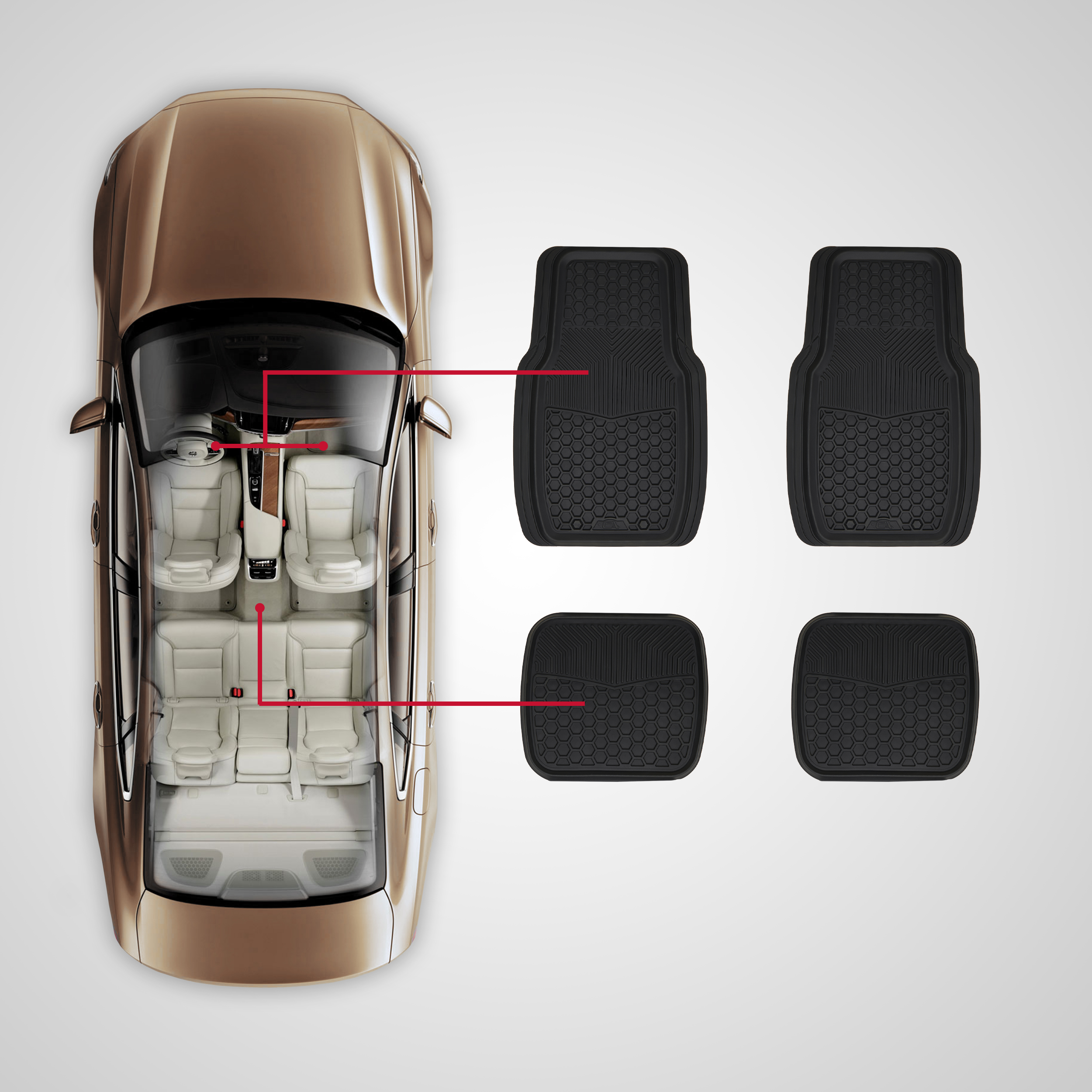 Custom Accessories Car Floor Mats Heavy-Duty 4-Piece Black