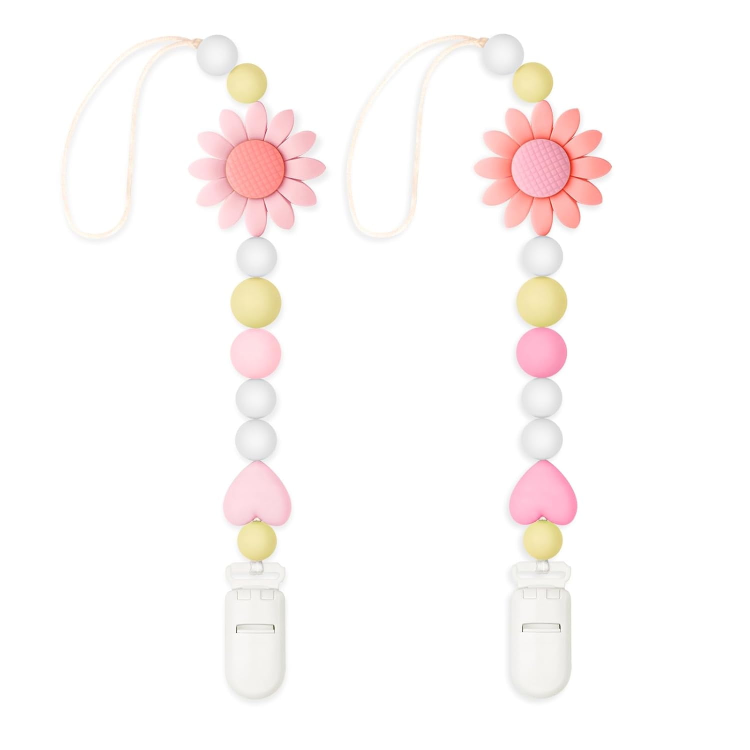 Silicone Pacifier Clip, 2 Pack Pacifier Holder for Boys and Girls, Adorable Sunflower Pacifier Clips Fits for Most Pacifier, Baby Teethers, Baby Shower and Baby Gift